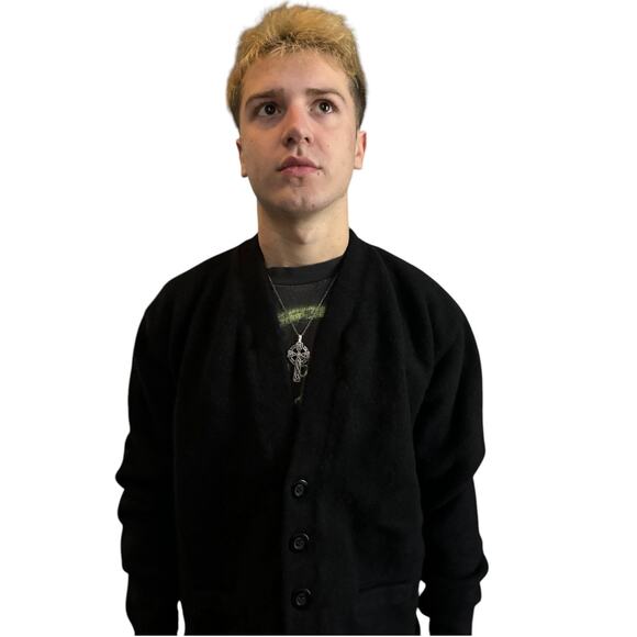 Vintage Dehen 1920 Slouchy Varsity wool cardigan V neck black size small - Picture 4 of 13